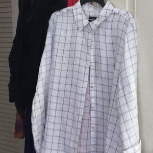 Tahari 100% linen window pane shirt, xl NWT